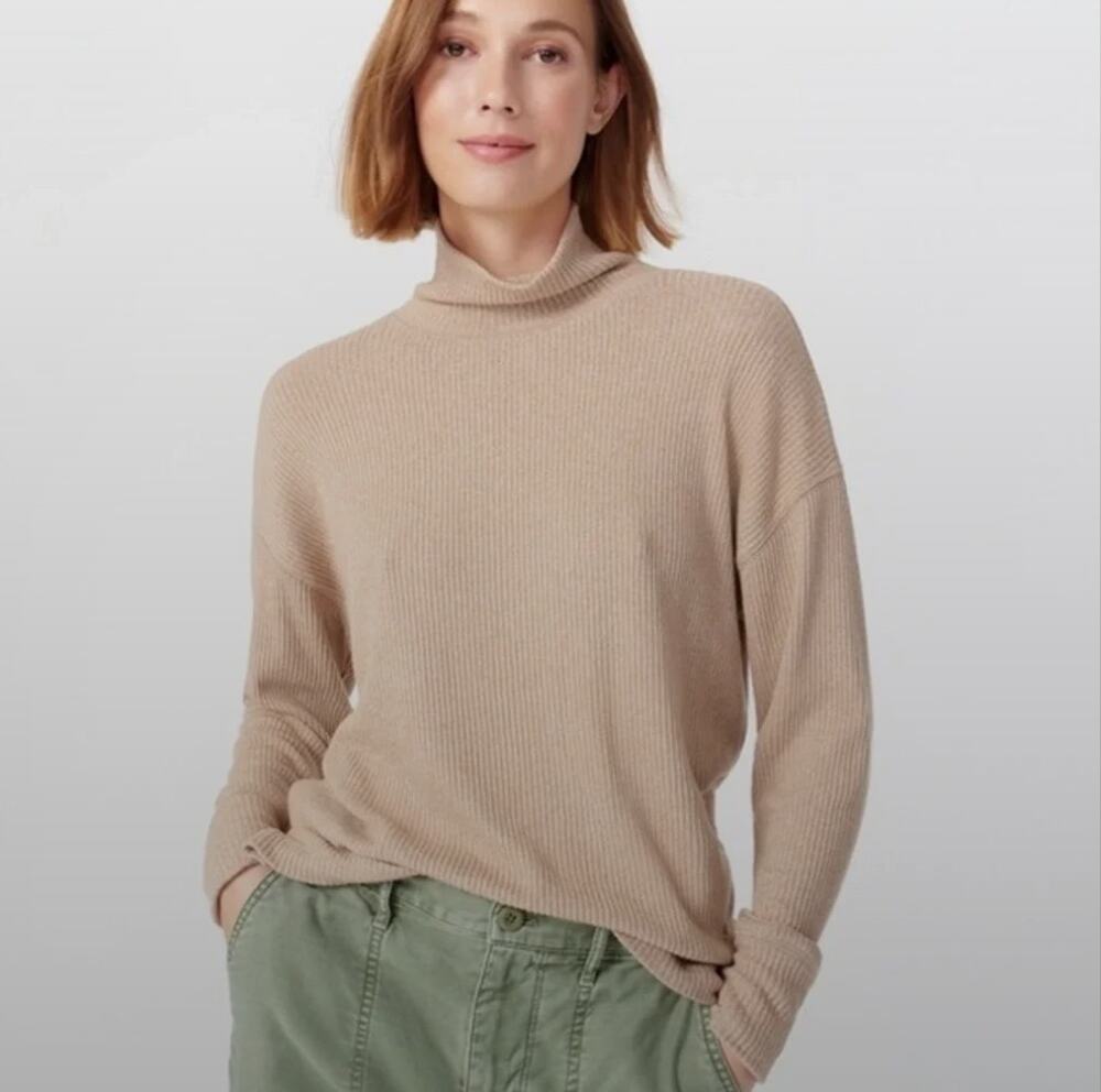 J.Crew Fine Ribbed Turtleneck Knit Top Heather Brown XL oversized slouchy